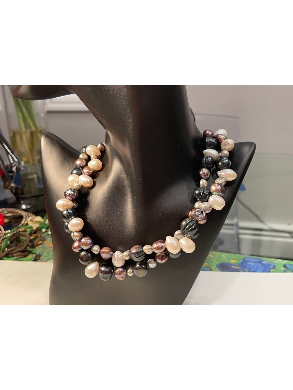 Vintage Multicolor Baroque Pearl Sterling Necklace 16"